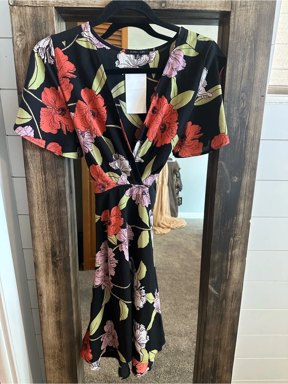 Papermoon Floral Wrap Dress Stevie & Co Black Red Boho Size Medium - Picture 2 of 4
